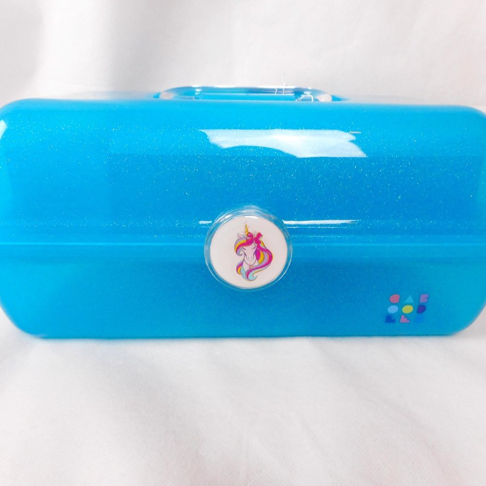Claire's Caboodles Blue Sparkle On-The-Go Girl Retro Case Unicorn Latch - BONUS